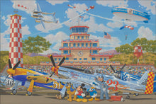 Load image into Gallery viewer, Mickey Mouse, Donald Duck, Goofy, Pluto, Chip and Dale stand before racing planes at the National Air Show.