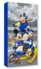 Load image into Gallery viewer, Mickey Mouse, Goofy, Donald Duck, Pluto, Chip and Dale in blue baseball uniforms pose on a grey ballfield.