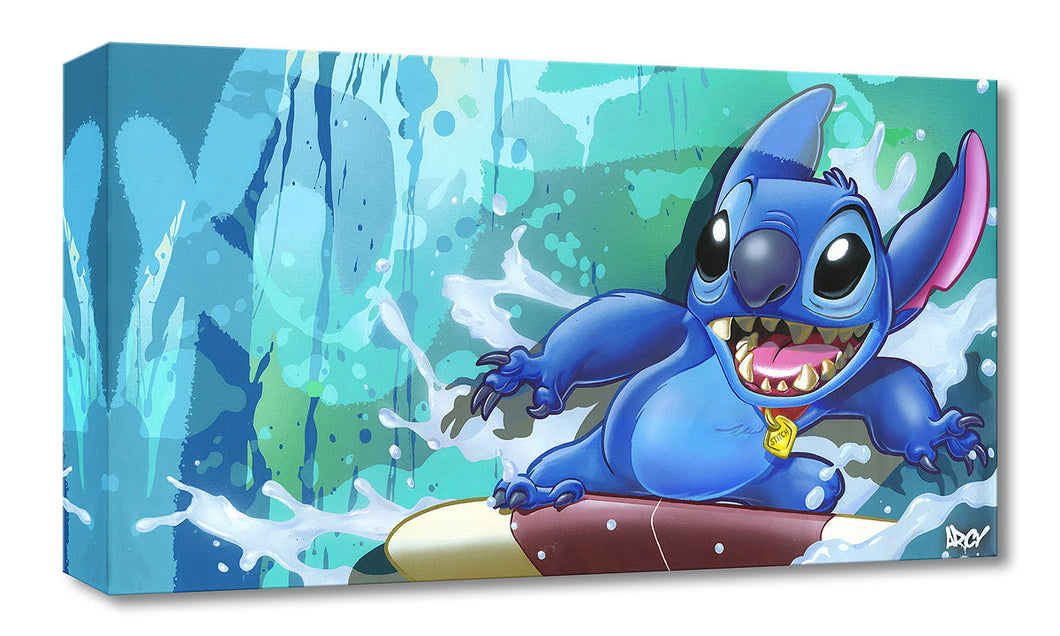 Stitch ''Surf's Up'' Artwork on Wood by Trevor Carlton – Limited Edition